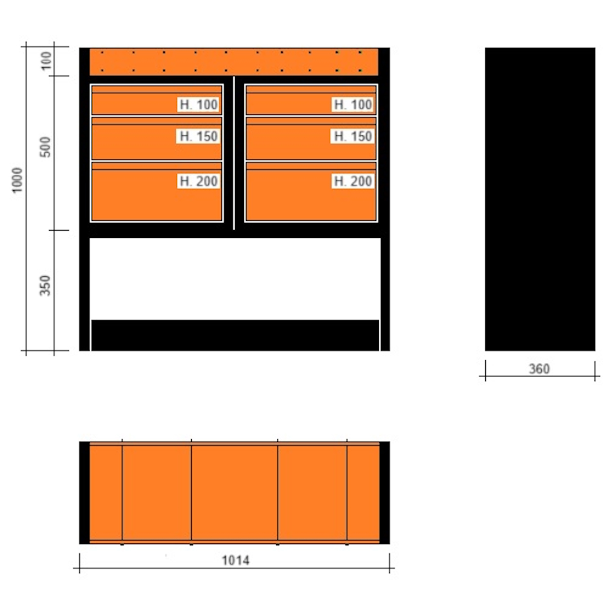 Modulo con cassetti 1014x360x1000h