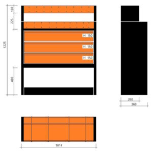 Modulo con vasche e cassetti doppia profondità 1014x360x1225h