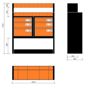 Modulo con vasche e cassetti doppia profondità 1014x360x1225h