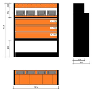 Modulo con vasche e cassetti doppia profondità 1014x360x1225h