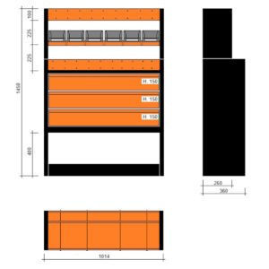 Modulo con vasche e cassetti doppia profondità 1014x360x1450h
