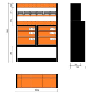 Modulo con vasche e cassetti doppia profondità 1014x360x1450h
