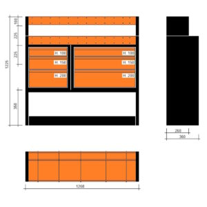 Modulo con vasche e cassetti doppia profondità 1268x360x1225h