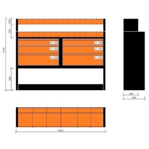 Modulo con vasche e cassetti doppia profondità 1521x360x1225h