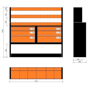 Modulo con vasche e cassetti doppia profondità 1521x360x1450h