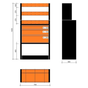 Modulo con vasche e cassetti doppia profondità 760x360x1450h