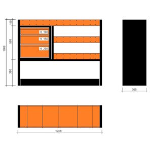 Modulo con vasche e cassetti 1268x360x1000h