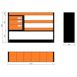 Modulo con vasche e cassetti 1521x360x1000h