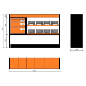 Modulo con vasche e cassetti 1521x360x1000h