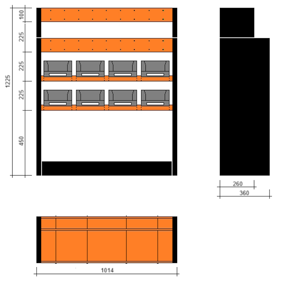 Modulo a vasche doppia profondità 1014x360x1225h