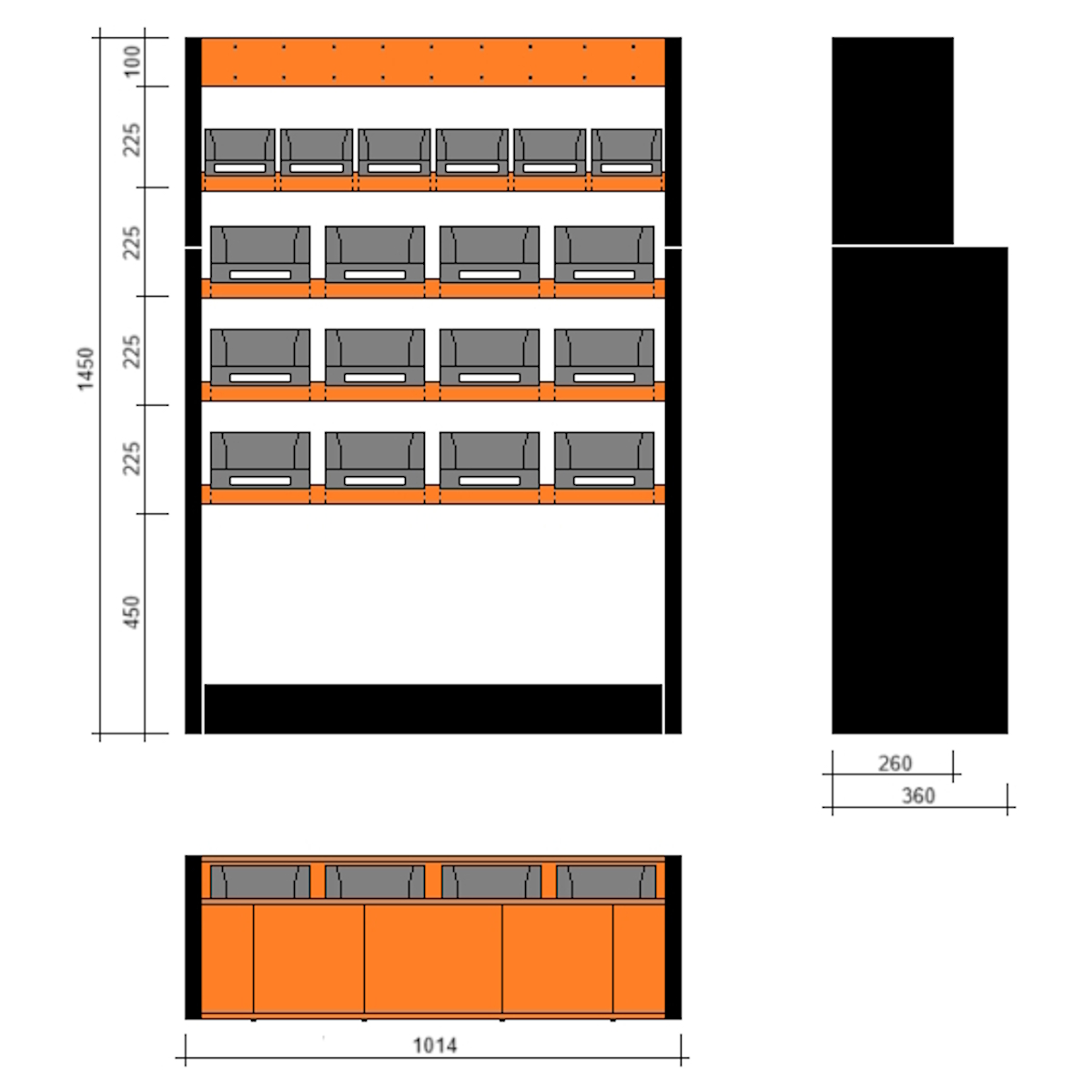 Modulo a vasche doppia profondità 1014x360x1450h