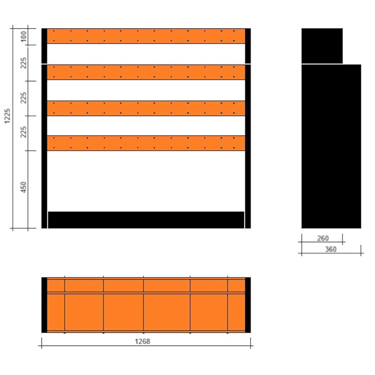 Modulo a vasche doppia profondità 1268x360x1225h