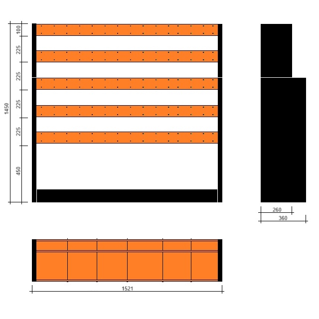 Modulo a vasche doppia profondità 1521x360x1450h