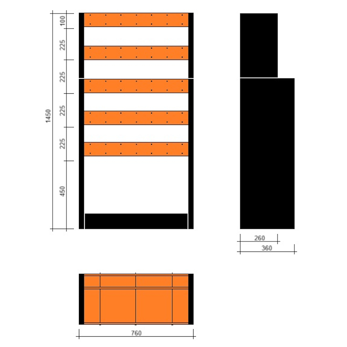 Modulo a vasche doppia profondità 760x360x1450h